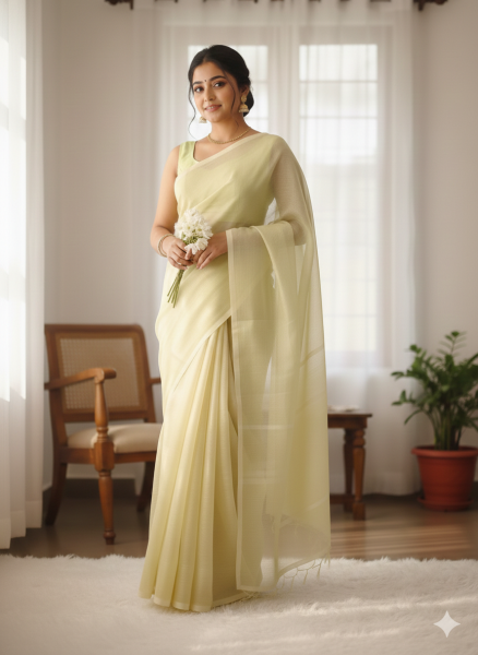 প্রিমিয়াম সিনথেটিক মসলিন শাড়ি - ১২০ কাউন্ট সুতি বুনন