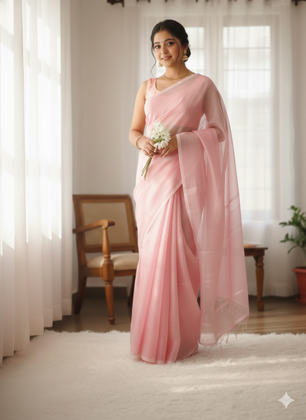 প্রিমিয়াম সিনথেটিক মসলিন শাড়ি - ১২০ কাউন্ট সুতি বুনন