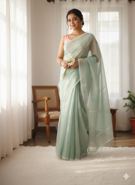 প্রিমিয়াম সিনথেটিক মসলিন শাড়ি - ১২০ কাউন্ট সুতি বুনন