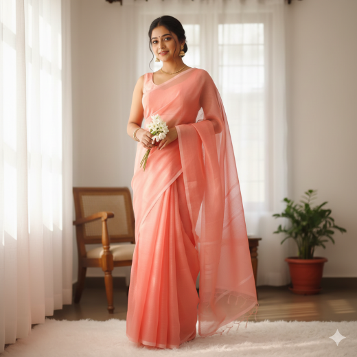 প্রিমিয়াম সিনথেটিক মসলিন শাড়ি - ১২০ কাউন্ট সুতি বুনন