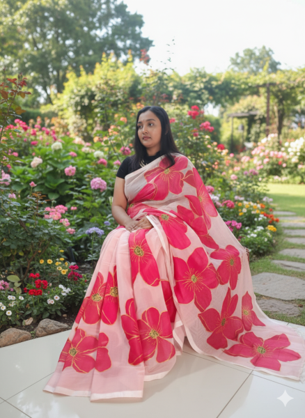 Handloom semi moslin saree-548