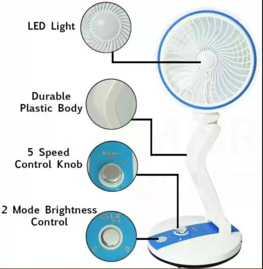 Rechargeable Folding Fan With LED Light (LR Fan)-3421