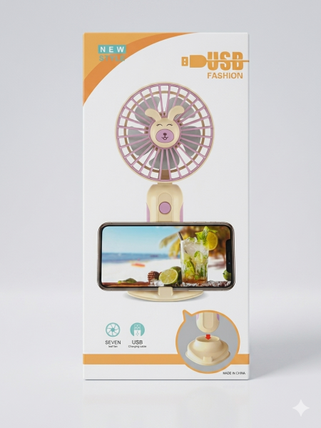 2-in-1 Rechargeable Rabbit Mini Fan with Mobile Stand – Portable & Stylish Cooling Solution!738
